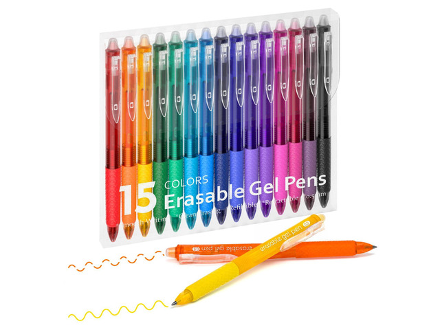 Erasable Gel Pens, 15 Colors Retractable 0.5mm Fine Point Erasable Pens Clicker for Back to School, Assorted Color Inks, Make Mistakes Disappear...