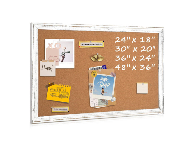 Cork Board Bulletin Board, 36'x24' Corkboard for Wall Rustic White Wooden Frame, Decorative Pin Board, Message Board, Notice Board, Vision Board...