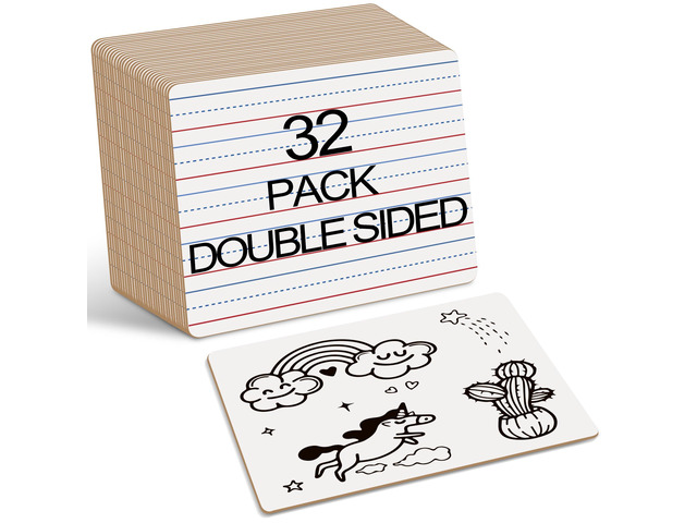 Dry Erase Boards 32 Pack, Double Sided Small Whiteboards with Lines for Kids, Students, Teacher & Classroom Pack, 9'x12' Mini Individual White...