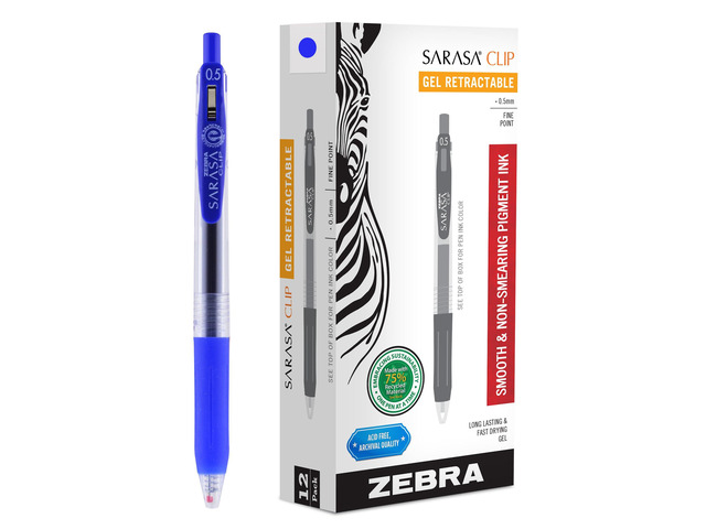 SARASA Clip Retractable Gel Pen, Blue Ink, 0.5mm, 12-Pack Fine Point Tip, Water Based Ink, 75% Recycled Materials, Ideal for Journaling, Planners,...