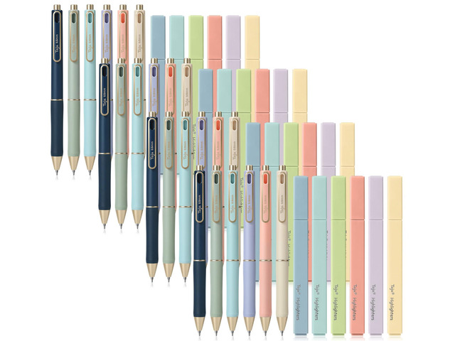48 Pack Bible Highlighters and Pens Set, No Bleed and Quick-Drying 24 Pastel Chisel Tip Highlighters and 24 Black Ink Pens for Bible Study,...
