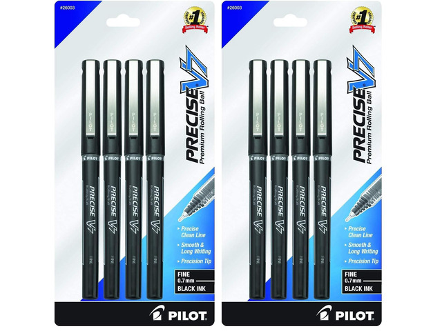 Precise V7, Capped Liquid Ink Rollerball Pens, Fine Point 0.7 mm, Black Ink Pens, Pack of 8 - Ideal for School, Journaling & Office Writing
