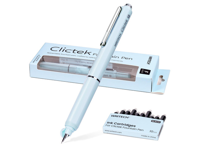Clictek Fountain Pen Fine: Retractable Black Ink with 10 Cartridges Refillable Design No leaking Smooth Writing for Calligraphy Sketching...
