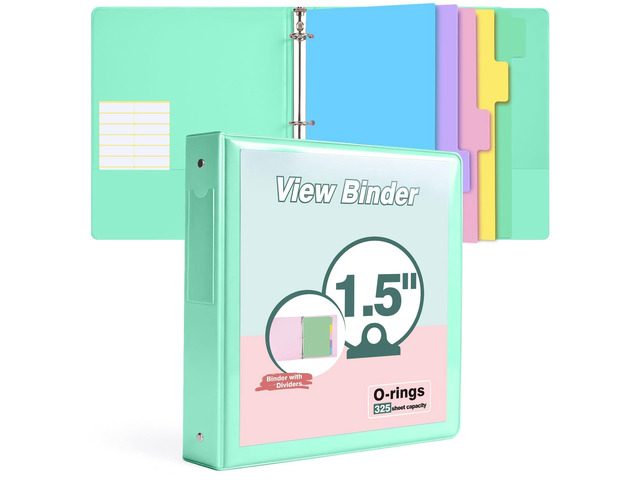 3 Ring Binder 1.5 inchCute Binder Organizer with 5 Tab Dividers Fits 175 Sheets of 8.5x11 Paper, Customizable Clear Cover with Inside...
