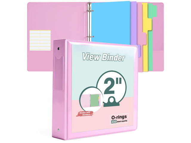 3 Ring Binder 2 inchCute Binder Organizer with 5 Tab Dividers Fits 175 Sheets of 8.5x11 Paper, Customizable Clear Cover with Inside Pockets,...