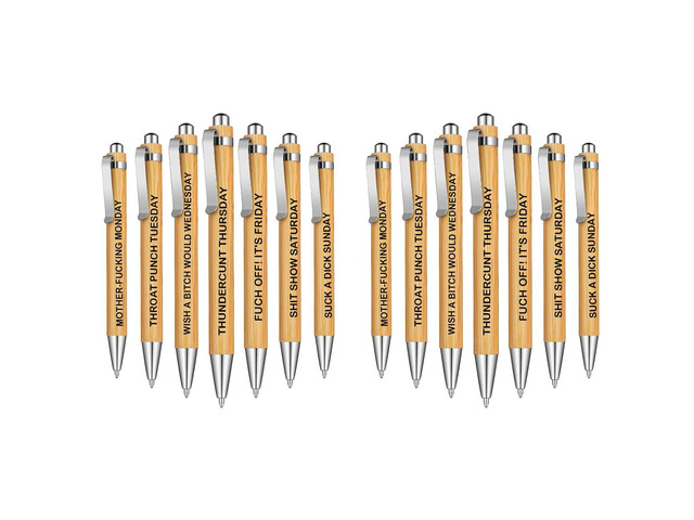 14-Piece Funny Bamboo Pen Set for Sarcastic Souls, Unique Days of The Week Mood Ballpoint Pens with Engraved Humorous Quotes, Excellent Gift for...