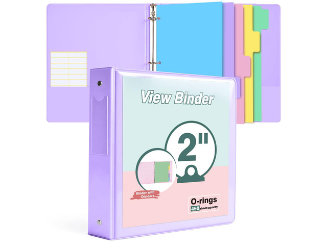 3 Ring Binder 2 inchCute Binder Organizer with 5 Tab Dividers Fits 175 Sheets of 8.5x11 Paper, Customizable Clear Cover with Inside Pockets,...