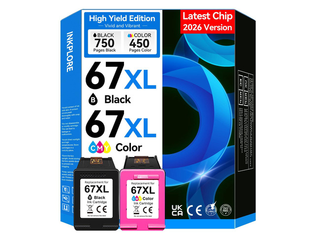 Latest Chip 67XL Ink Cartridges Black Color Combo Pack, Compatible for HP Ink 67, Compatible for DeskJet 2855e 2755e 2700 2700e 2800e 4155e 4255e...