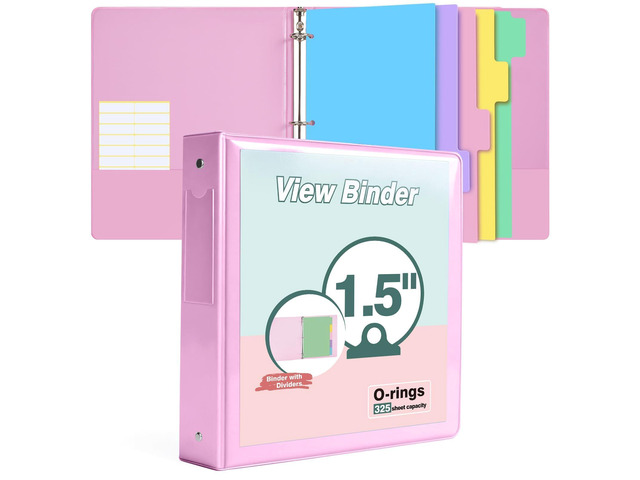 3 Ring Binder 1.5 inchCute Binder Organizer with 5 Tab Dividers Fits 175 Sheets of 8.5x11 Paper, Customizable Clear Cover with Inside Pockets,...