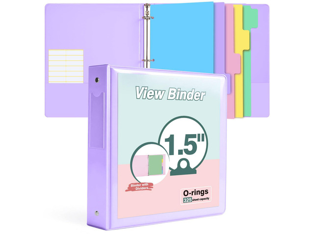 3 Ring Binder 1.5 inchCute Binder Organizer with 5 Tab Dividers Fits 175 Sheets of 8.5x11 Paper,Customizable Clear Cover with Inside...