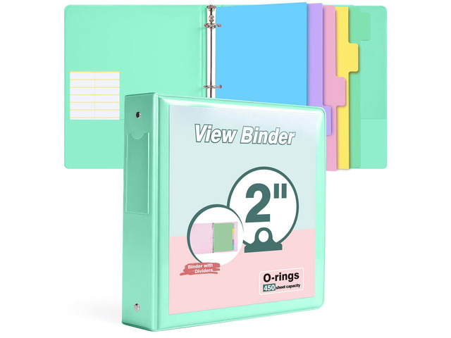 3 Ring Binder 2 inchCute Binder Organizer with 5 Tab Dividers Fits 175 Sheets of 8.5x11 Paper, Customizable Clear Cover with Inside Pockets,...