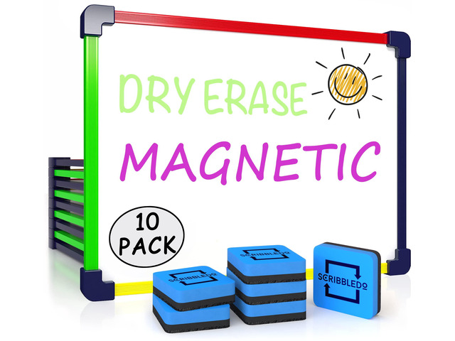 Magnetic Dry Erase Boards, 10 Boards with 10 Erasers, 9 x 12 Double Sided Hardboard with Crisp Reusable Writing Surfaces for Classroom Response and...