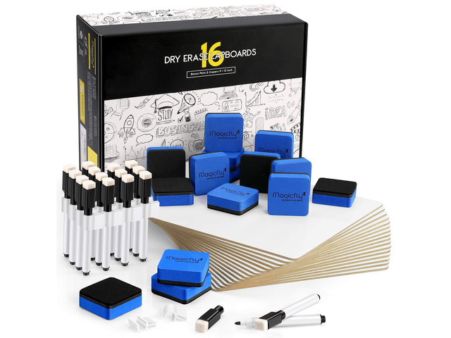 16 Pack Double-Sided Small White Board, 9x12 Dry Erase LapBoards Mini White Board with 16 Pens, 16 Erasers & 16 Pen Clips, Homeschool Whiteboard...