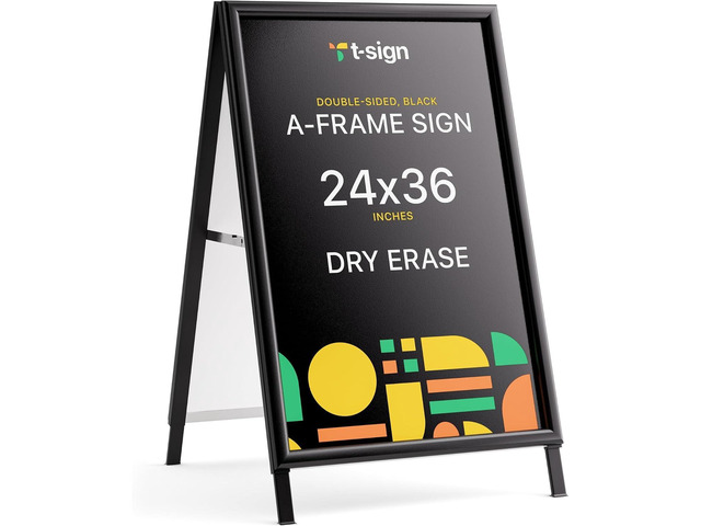 Sidewalk Sign for Indoor & Outdoor Sign - Open Aluminum A Frame Sign Poster Board 24x36 Inches, White Dry Erase Surface - Heavy Duty Double Sided...