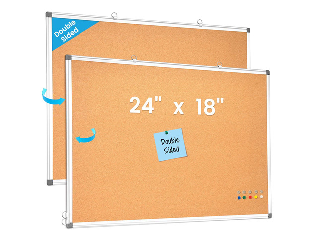 Double-Sided Cork Bulletin Board for Wall, 24' x 18' Notice Board Vision Board, Pin Display Corkboard, Hanging Wall Mount, Aluminium Frame,...