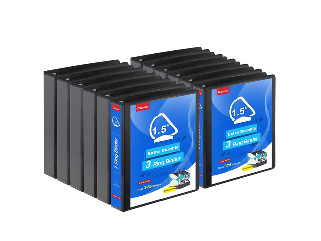 Heavy Duty 1 1/2 inch Slant-D Ring View Binder, 1.5 inch 3 Ring Binders, Hold 350 Sheets of 8.5' x 11' Paper, 12 Pack (Black)