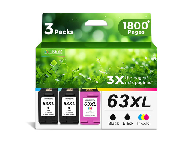 63XL Ink Cartridge Replacement for HP 63 XL Black Color Combo 3-Pack Fit for HP63 HP63XL 3830 4650 4652 4655 5200 5252 5255 5258 4520 4512 1112...