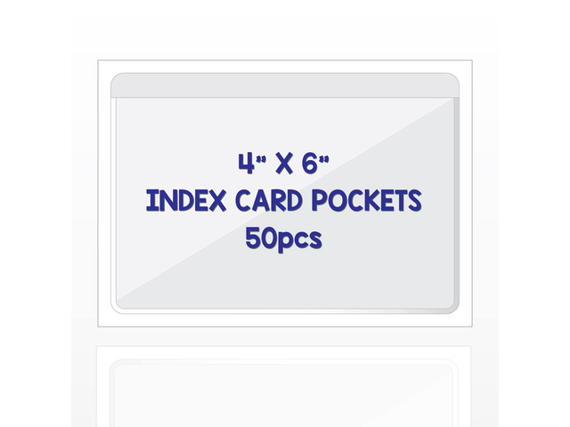 Clear Adhesive 4' x 6' Index Card Pockets, Labels Holders, 50 Pack Top Open for Loading, Plastic Labels Holders, For Storage Bins and Library Card,...