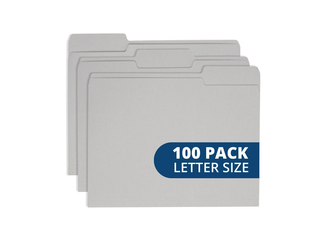 100 Gray File Folders, Letter Size, 1/3 Cut Tab, 11pt Durable 11pt Gray Paper, 1/3 Cut Tabs, Holds Letter Documents, Home and Office Color Coded...