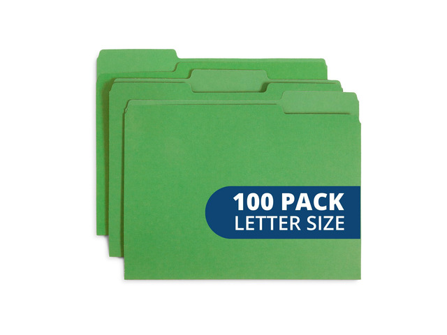 100 File Folders, Letter Size, 1/3 Cut Tab, Green Durable 11pt Uncoated Paper, 1/3 Cut Top Tab, Assorted Tab Positions, for Office, School, and...