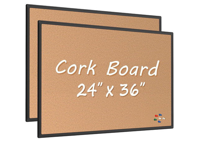 2-Pack Cork Board Bulletin Board 24 x 36, Black Aluminium Framed 2 x 3 Corkboard, Office Board for Wall Cork, Large Wall Mounted Notice Pin Board...