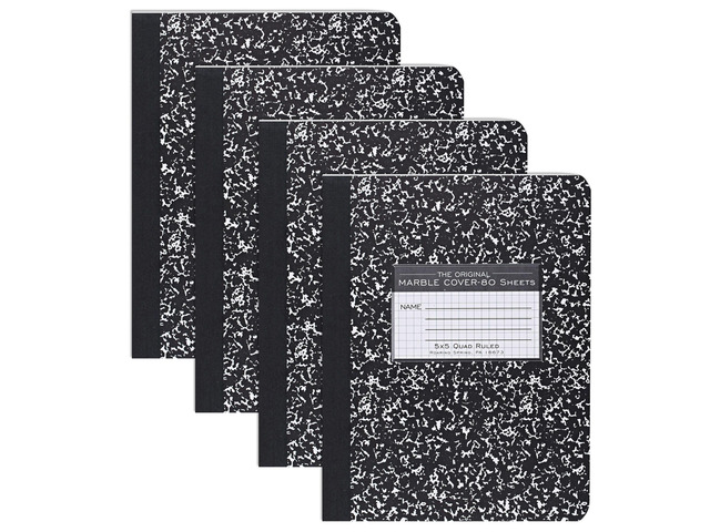 Hard Cover Composition Book, Graph Rule, 160 Pages, 4 Pack Student School Composition Book, 9.75'x7.5', Black Marble Cover, 80 Sheets of 15lb...