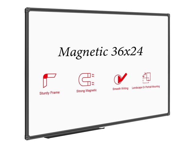 Magnetic White Board, Dry Erase Board 36 x 24 Inch Black Aluminum Frame Wall Mounted Board for Office Home and School