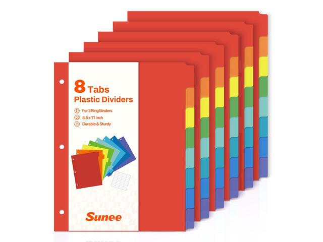 8 Tab Binder Dividers,Plastic Dividers for 3 Ring Binder,3 Ring Binder Dividers with Tabs for School Office Home Supplies,Bright Color, 6 Set