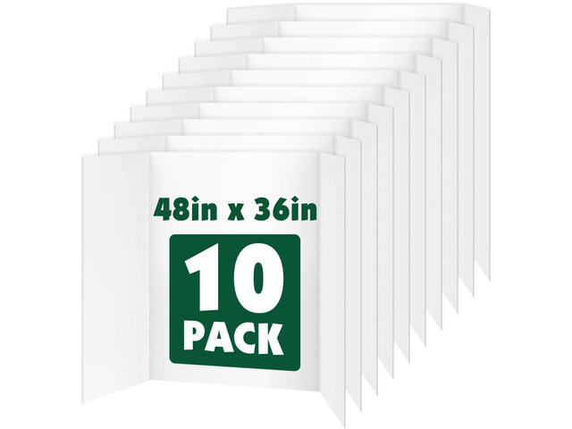 10 Pack White Trifold Poster Board, 36in x 48in Corrugated Project Board Presentation Board, Trifold Display Board for School Project, Business...