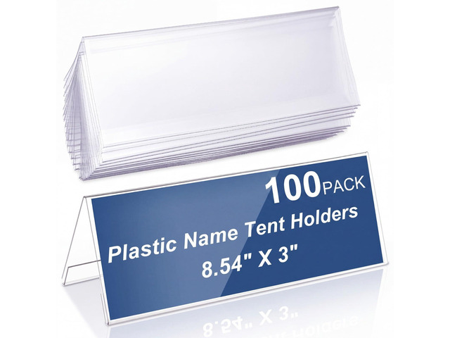 24 Pack Clear Name Tent Holders Desk Sign, 8.54'' X 3'', 100 Pcs Clear Plastic Name Plate Holder for Desk, PVC Names Card Holder, Table Sign Frame...