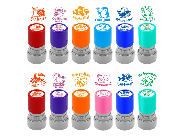 12Pcs Animal Teacher Stamps for Classroom Self Inking Grading Stamps Set Teacher Appreciation Gifts,Motivational Student Reward Stamps with Bees...