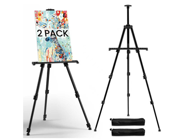 2 Pack 17-66 Inch Art Easel Stand for Painting and Sign, Black Portable folding metal tripod easel for display stand, canvas holder, adults, floor,...