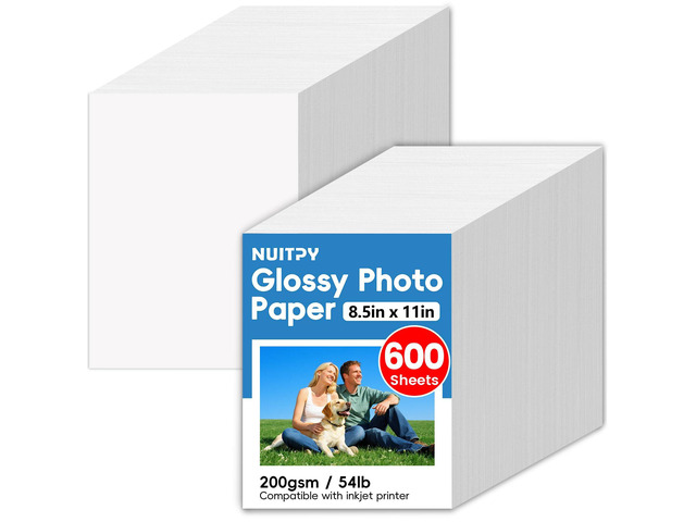 600 Sheets Glossy Photo Paper, 8.5in x 11in, 200GSM / 54lb Inkjet Photo Printer Paper, Picture Paper for Photos, Calendars, Brochures, Cards, Menus