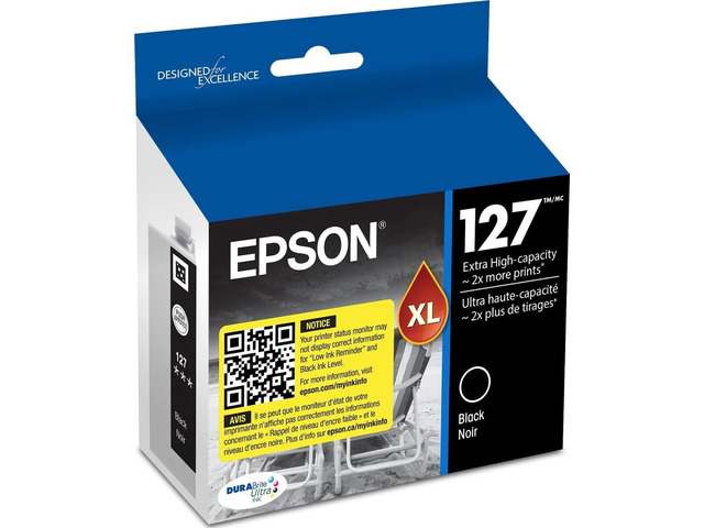 127 DURABrite Ultra Ink Black Cartridge for NX-530, 625, WF-3520, 3530, 3540, 545, 60, 630, 633, 635, 645, 7010, 7510, 7520, 840, 845, Water Resistant