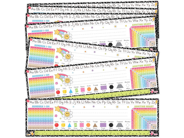 Desk Name Tags for Classroom, 30 Pack Composition Notebook 14x4 Double-Sided Laminated 250gsm, Student Plates Learning Handwriting for Kindergarten...