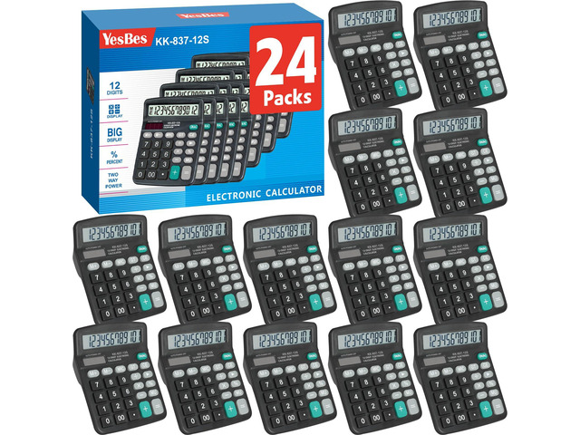 24 Pack Calculator Bulk, 12 Digits Calculators Desktop with Large LCD Display and Sensitive Butto, Solar and Battery Dual Power, Desk Calculator...