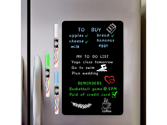 Magnetic Black Dry Erase Board Fridge Chalkboard Sheet 17'x11' Easy to Read with 3 Bright Colors Chalk Markers, Flexible Refrigerator Magnet...