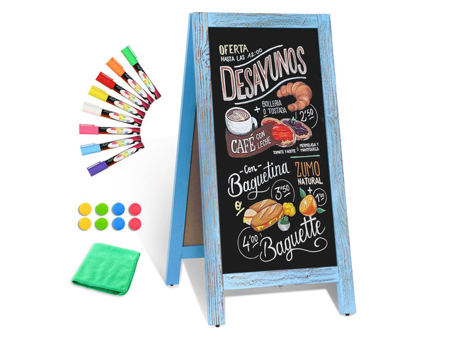 Double-Sided Magnetic 40' x 20' Blue Chalk Board Sign Board Wooden A-Frame Sign, Sandwich Board Signs Outdoor, Chalkboard Easel, Menu Board for...