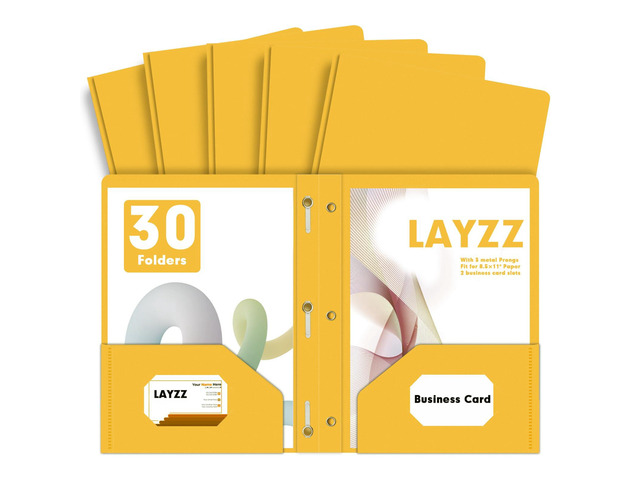 30 Pack Plastic 2 Pocket Folders with Prongs Letter Size Yellow Color Functional Folder Design With Metal Fastener Prongs, Keeps Documents...