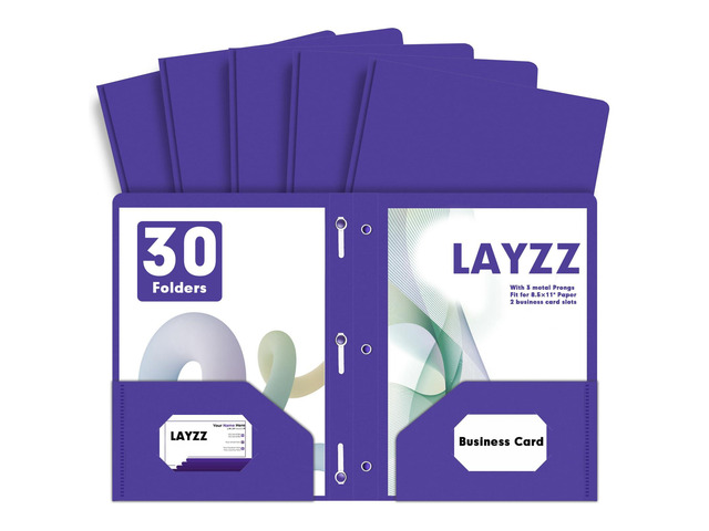 30 Pack Plastic 2 Pocket Folders with Prongs Letter Size Purple Functional Folder Design With Metal Fastener Prongs, Keeps Documents Organized For...