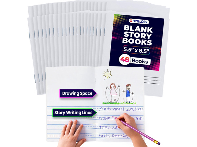 Half Blank Books for Kids to Write Stories & Illustrate Bulk 48 Pack 5.5' x 8.5' A5 Primary Journal for Grades K-2, Preschool/Kindergarten...