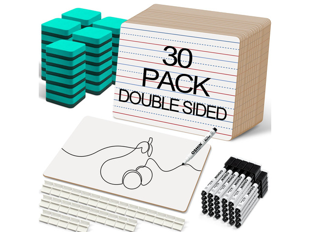 30 Pack Small White Boards, 9'x12' Double Sided Personal Dry Erase Boards Portable Handheld Whiteboards with Lines for Kids, Students, Teacher...