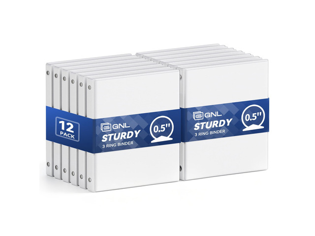 1/2 Inch Binders 3 Ring Economy 12 Packs White, Half Three Ring (Fits 100 Sheets of 8.5x11 Paper) Clear View PVC-Free & Non-Stick for School or...