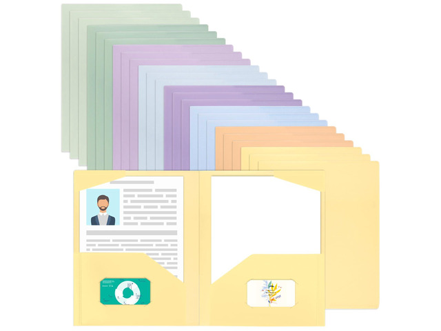 24pcs Plastic Folders with Pockets, Heavy Duty Pocket Folders, 2 Pocket File Folders with 2 Business Card Holder, 8 Colors, Letter Size, A4 Size,...