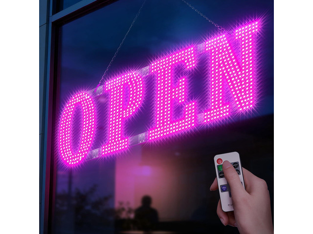 40'' × 14'' Large LED Open Signs for buiness with Remote, 14 Scene Modes Unique Design Light Up Sign for Window Store Retail Restaurant Pink