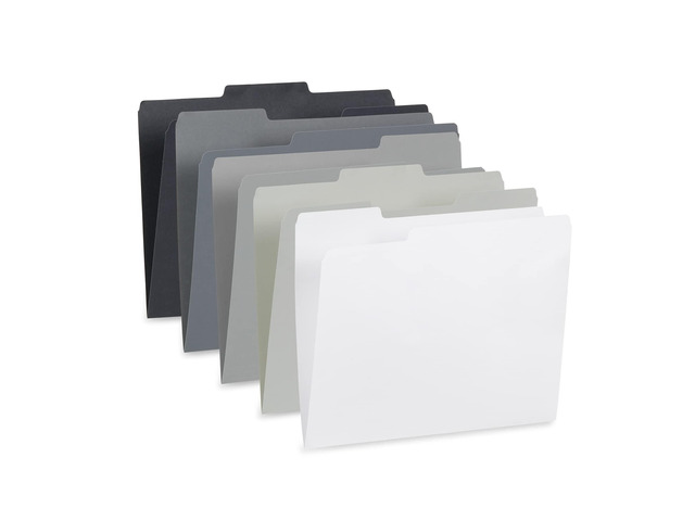 100 File Folders, Letter Size, 1/3 Cut Tab, Grayscale Gray, Black and White Assortment, Durable 11pt Paper, 1/3 Cut Assorted Tabs, Color Coded Home...