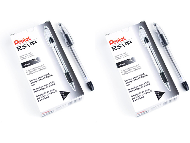 RSVP Ballpoint Pen, Fine Line, (0.7mm), Black Ink (BK90-A),12 Count (Pack of 2)