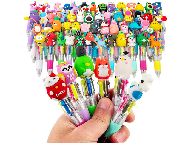 60-Pack Mini 4-in-1 Multicolor Ballpoint Pens for Kids, Bulk Party Favors Classroom prizes, return gifts, goodie bag stuffers, cute cartoon...