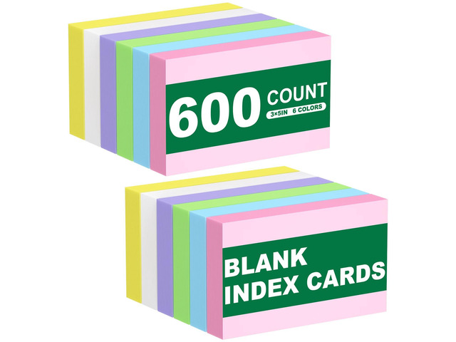 600 PCS 3x5 Index Cards Blank Study Flashcards 3x5 Colored Note Cards Bulk Colorful Flashcards Study Cards Blank Flash Cards 3 by 5 Index Card Cue...