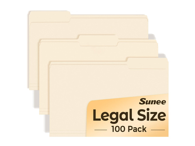 Manilla Folders Legal Size (14 x 8.5 inches),100 Per Box, Durable Paper File Folders with 1/3 Cut Tab for Office, Legal Documents, Filing, and...